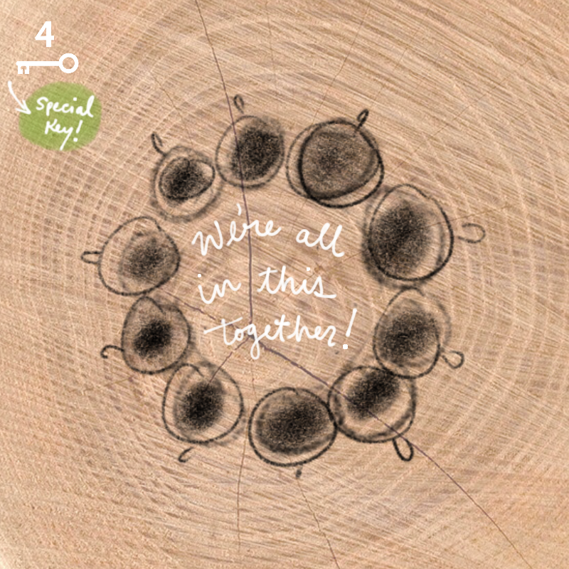 A graphic depicting hand-drawn cups of coffee in a circle (showing unity), and the text overlay reads “We’re all in this together!”